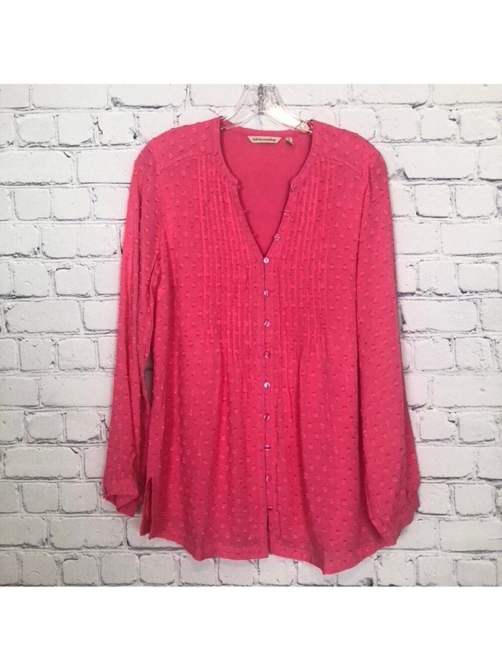 Soft Surroundings Pink Swiss Dot Pintuck Tunic Size S